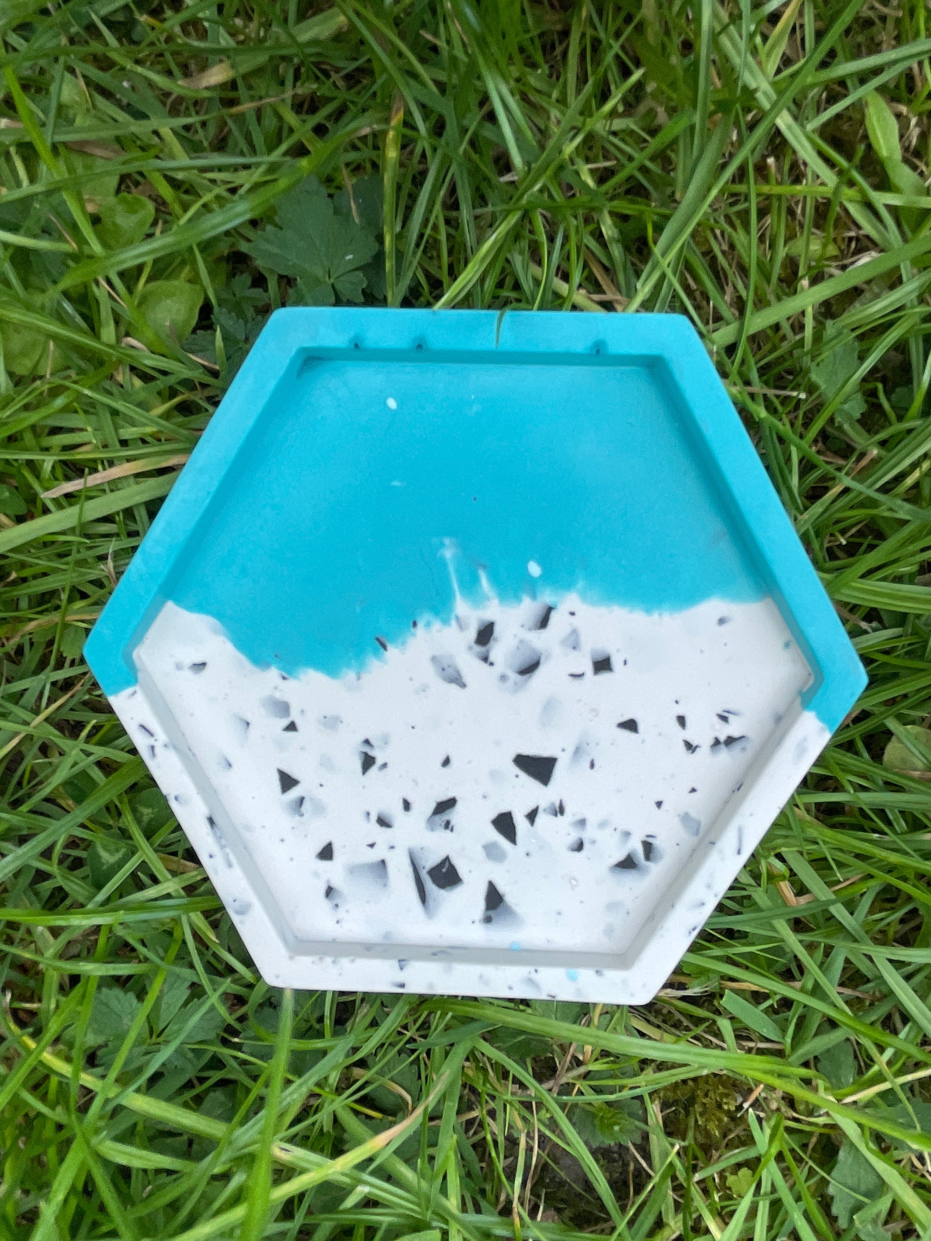 Bright blue split colour terrazzo tray