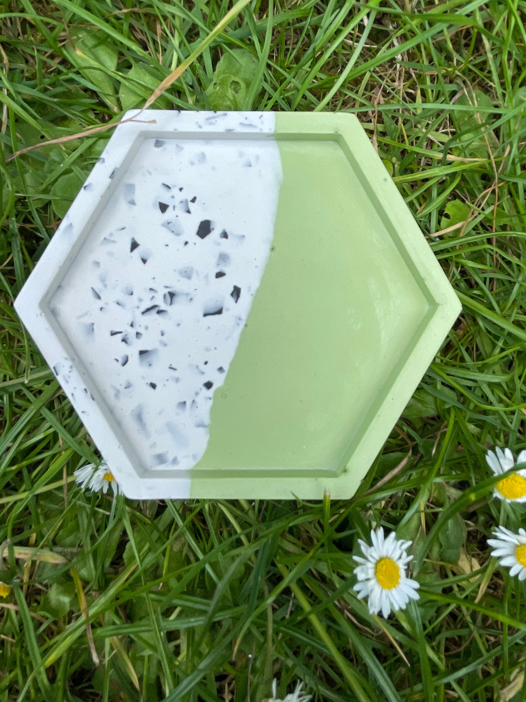 Green split colour terrazzo hexagon tray