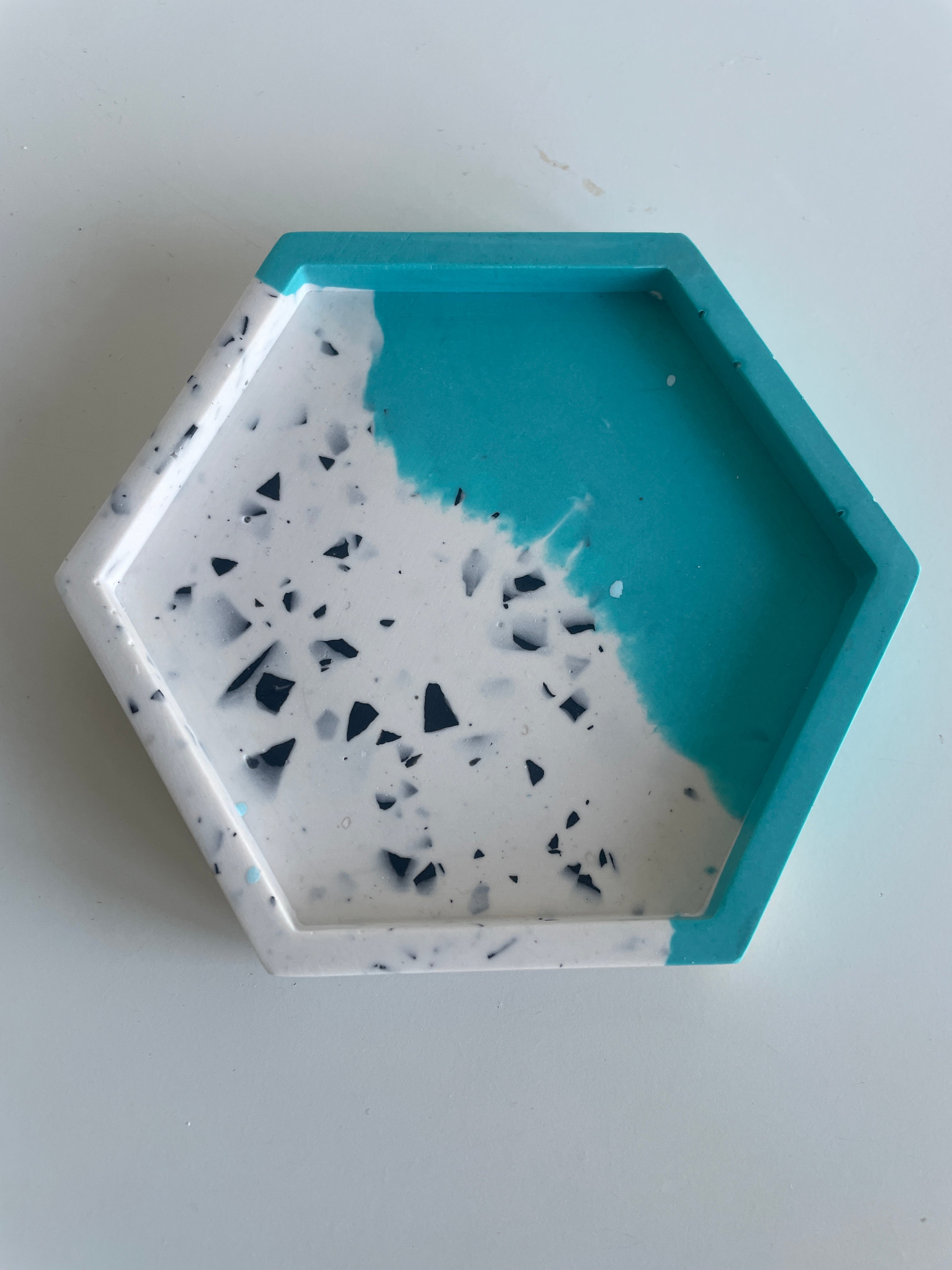 Block colour split terrazzo hexagon trinket tray