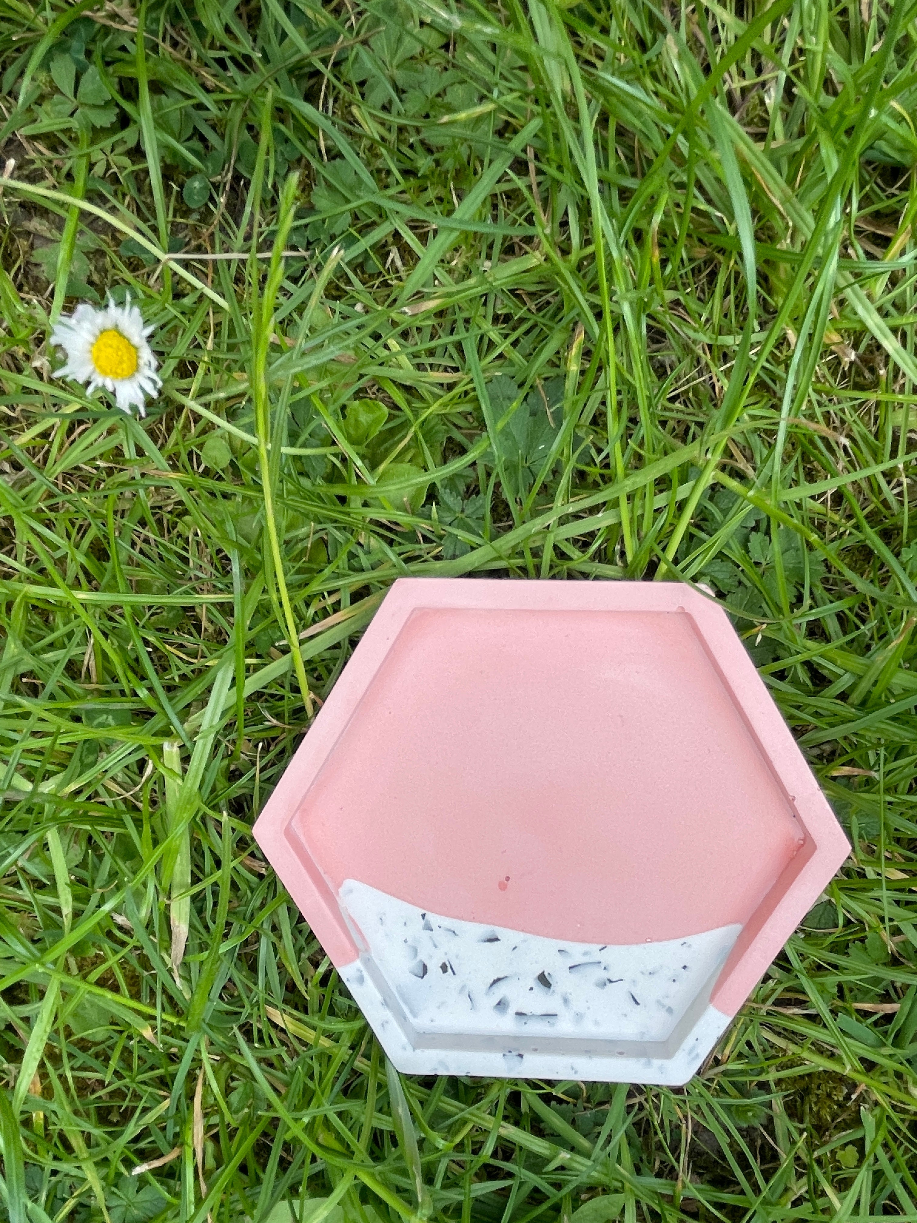 Block colour split terrazzo hexagon trinket tray