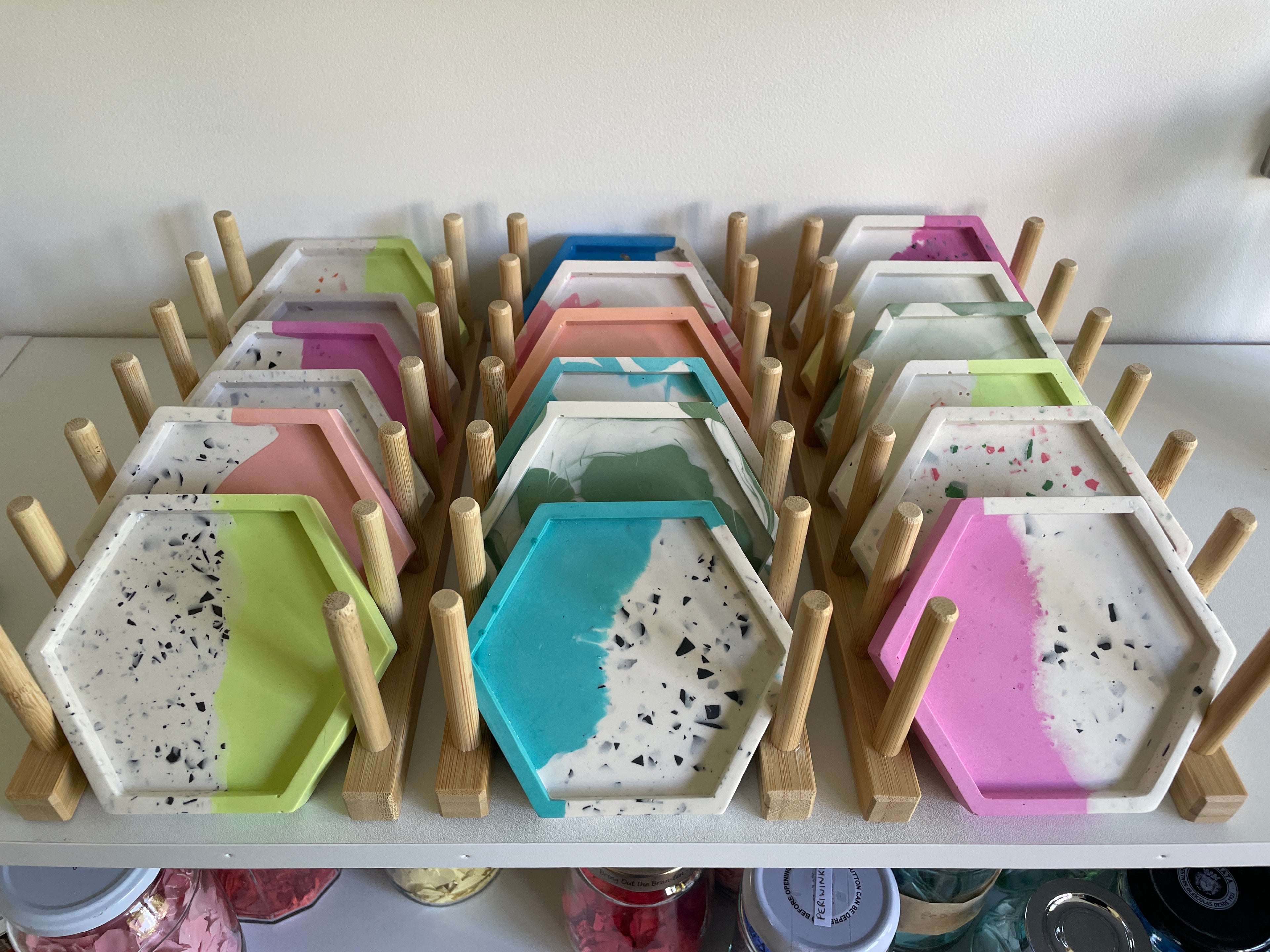 Block colour split terrazzo hexagon trinket tray