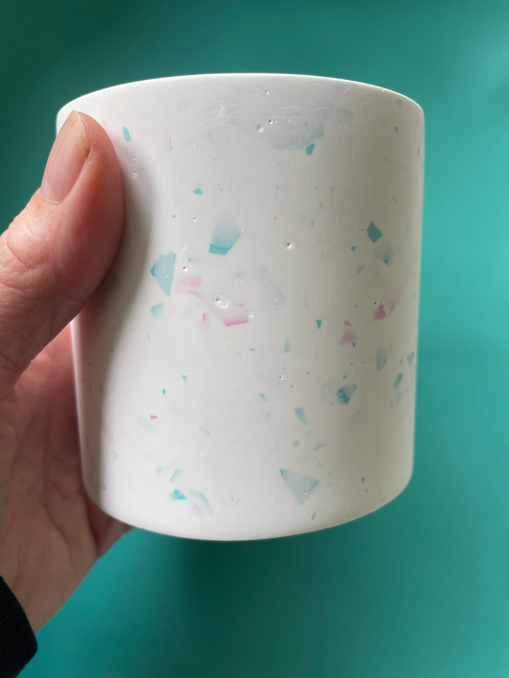 Medium pen pot - white with pink and blue terrazzo chips. Teacher Thank You Gift.